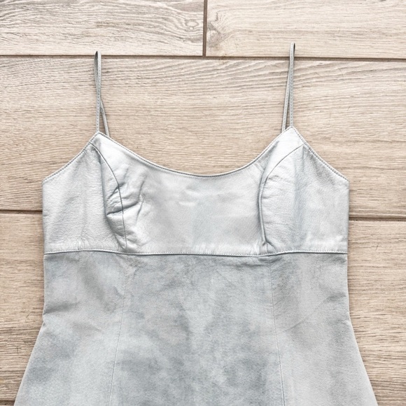 Danier Women’s Leather Suede Mini Dress Cocktail Spaghetti Straps Sky Blue S/P - Picture 2 of 8